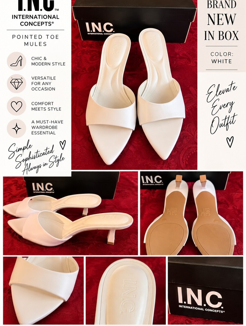 INC International Concepts White Pointed-Toe Mule Heels NIB
